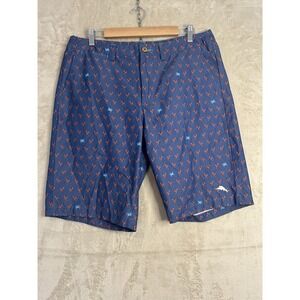 Tommy Bahama Mens 34 Relax Shorts Navy Blue Lobster Crab Print Cotton Blend 10in
